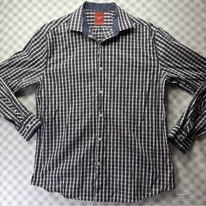 Original Penguin Mens 16 34/35 Gray White Check Plaid Slim Fit Dress Shirt
